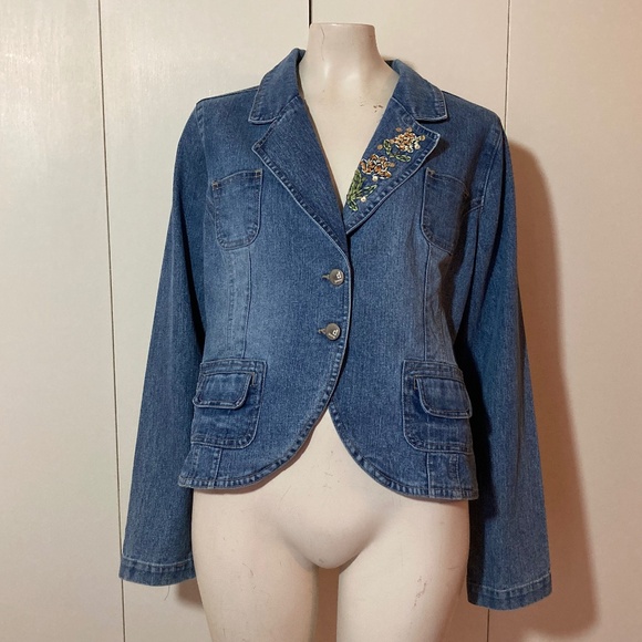Carol's Denims Blue Jean Blazer with Embroidery Sequin beads Size MEDIUM VTG 80s - Picture 1 of 8